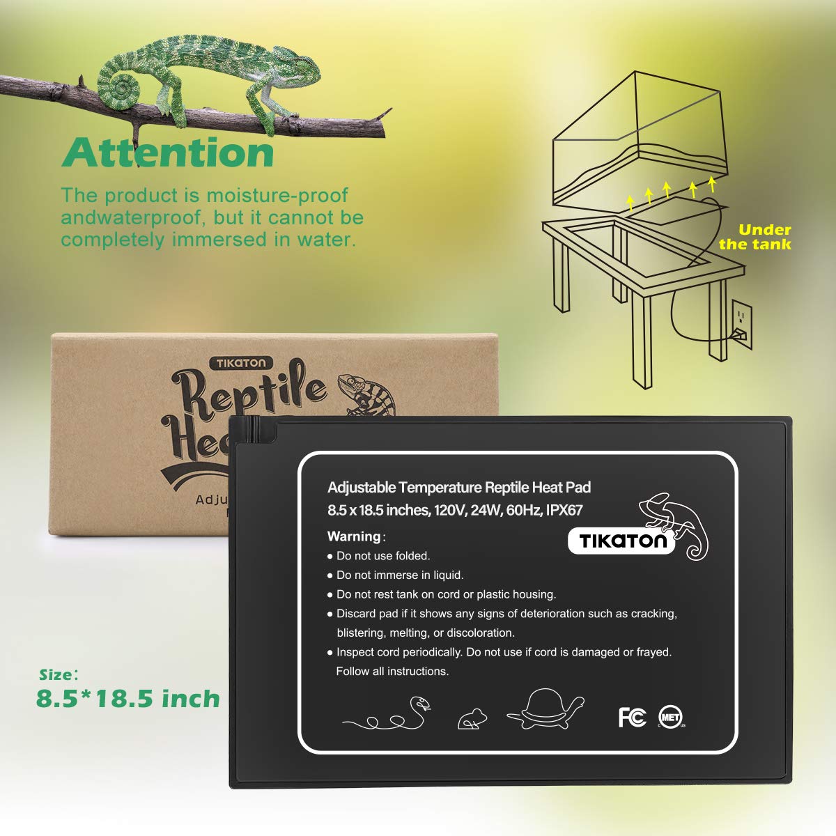 Tikaton reptile heat pad in 30-40gal tank with under-tank setup.