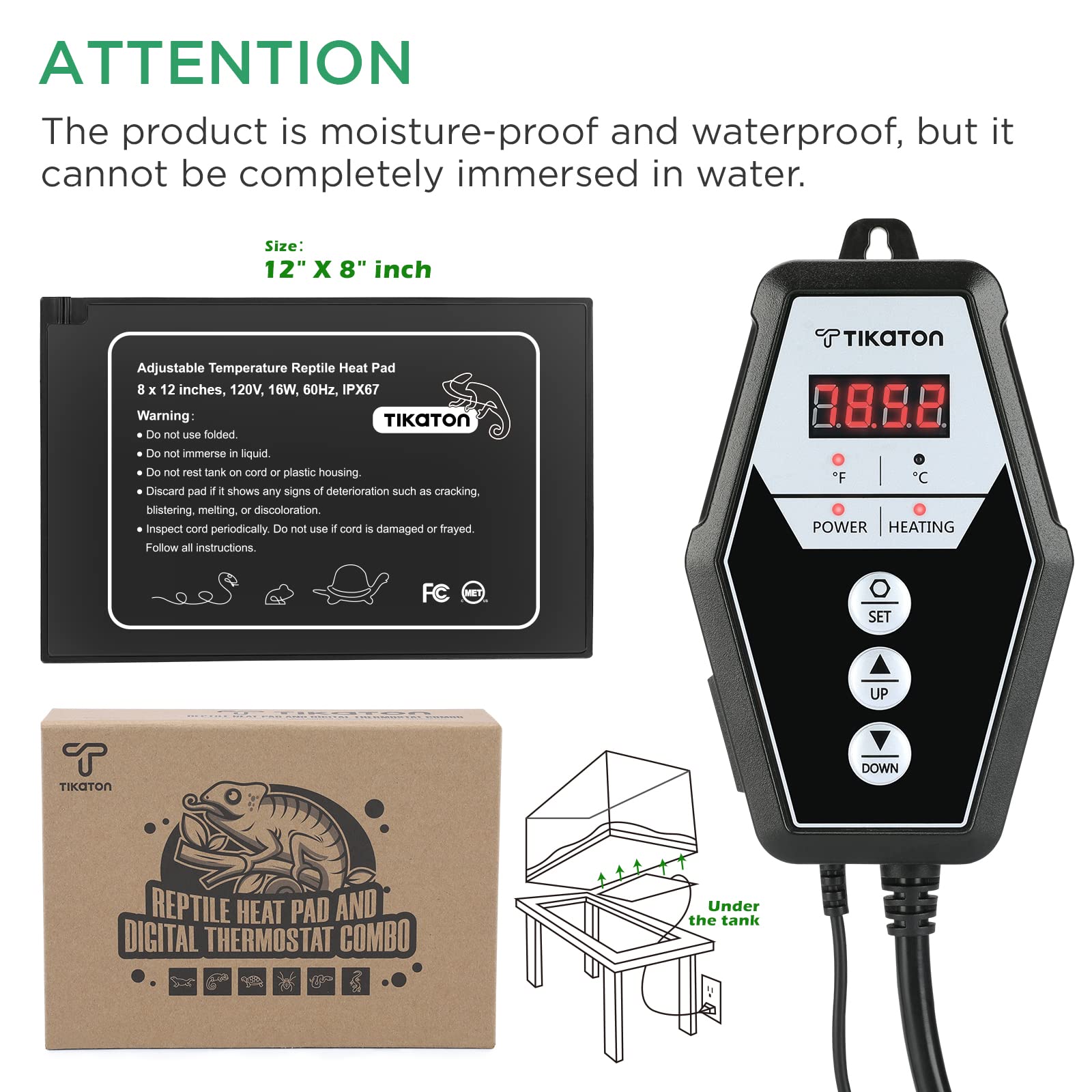 Tikaton temperature range display shows 32 to 210 Fahrenheit for precise settings