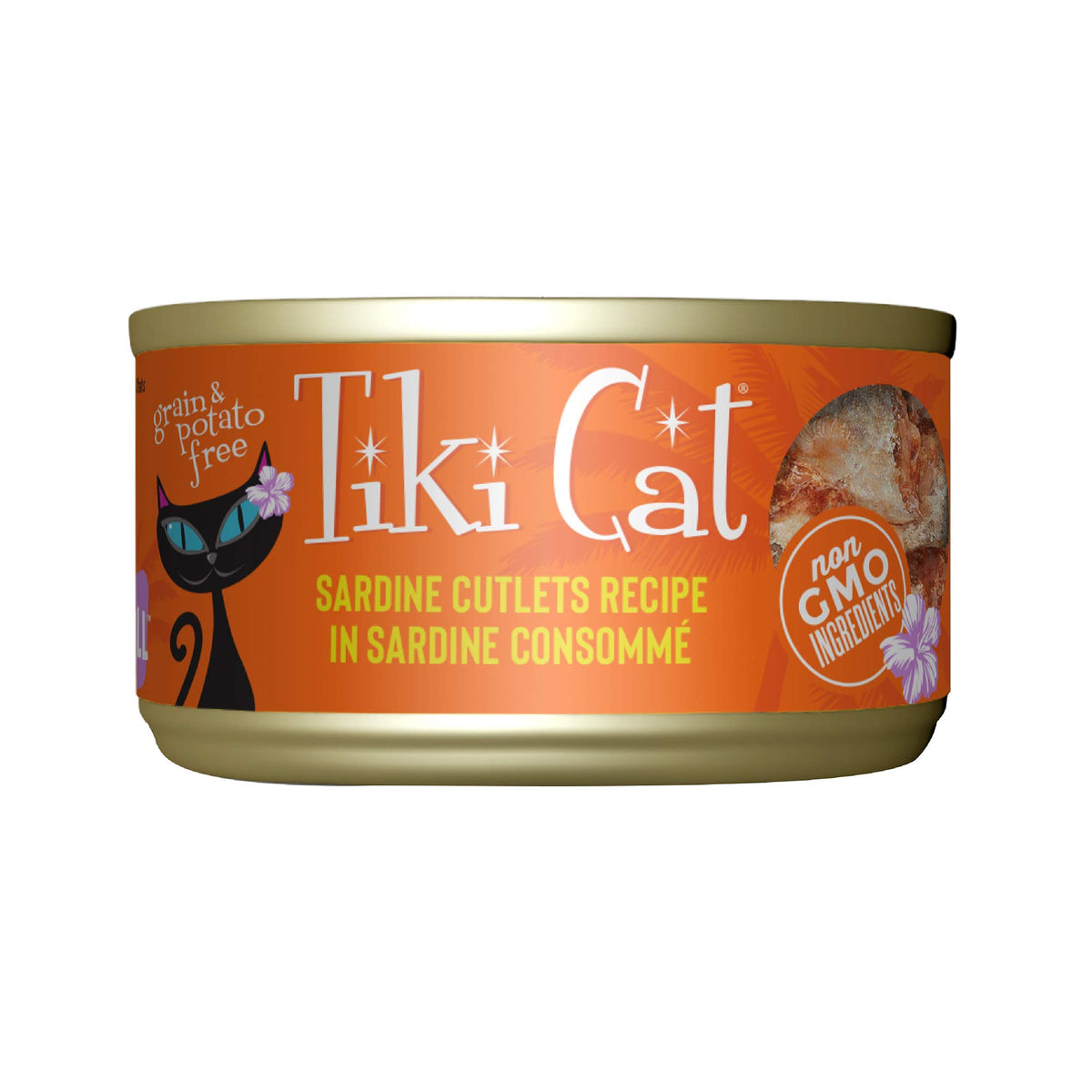 Tiki Cat Grill Sardine Cutlets closeup shows protein-rich sardines for lean nutrition