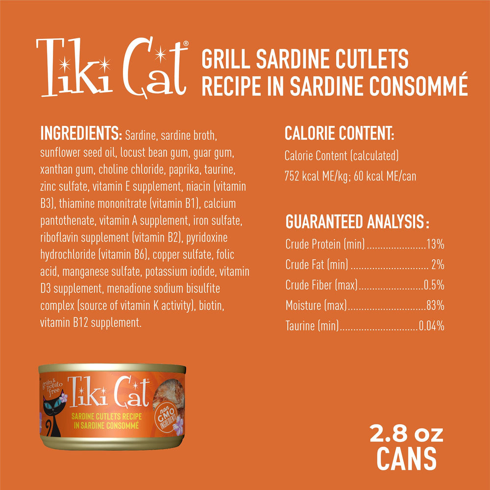 Tiki Cat Grill sardines-first-ingredient label closeup communicates protein-rich nutrition