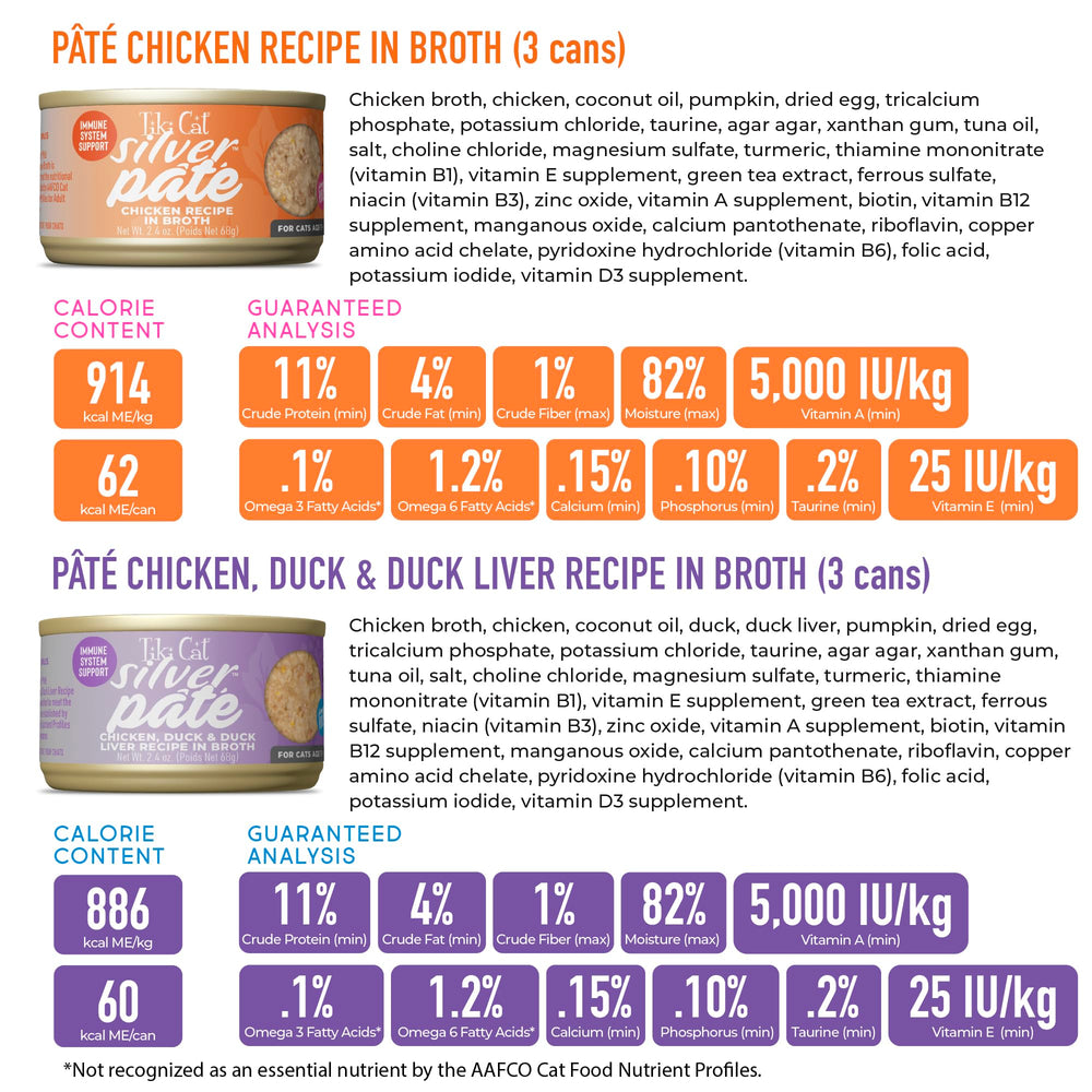 Tiki Cat Silver Pate Eating Cat featuring an older cat enjoying easy-to-consume meal