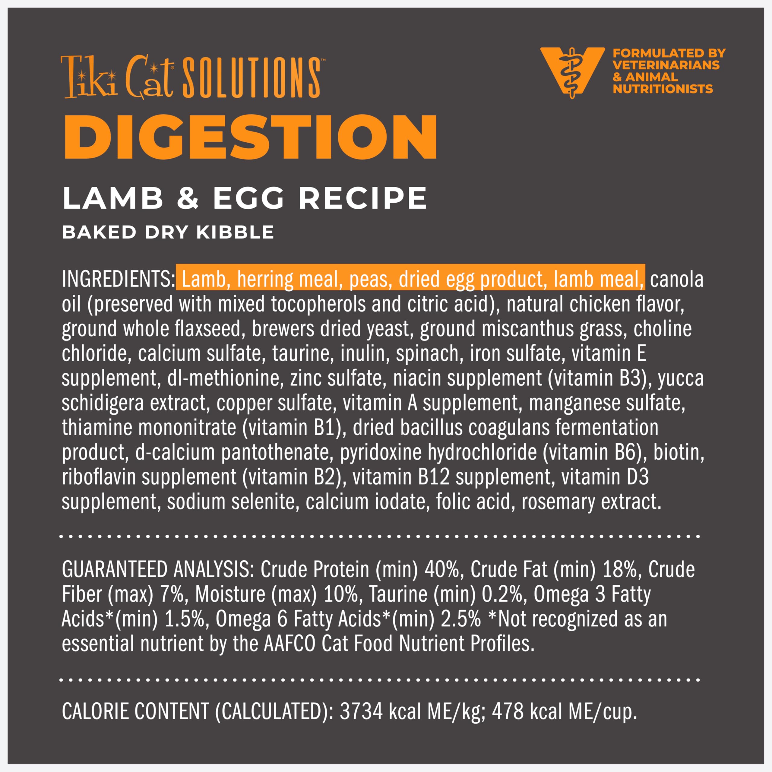 Tiki Cat Solutions Digestion Lamb Egg Bowl demonstrates balanced nutrition for meals