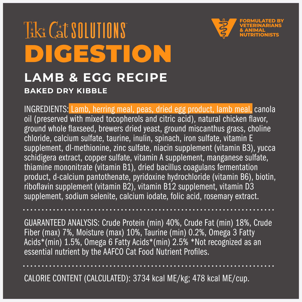 Tiki Cat Solutions Digestion Lamb Egg Bowl demonstrates balanced nutrition for meals