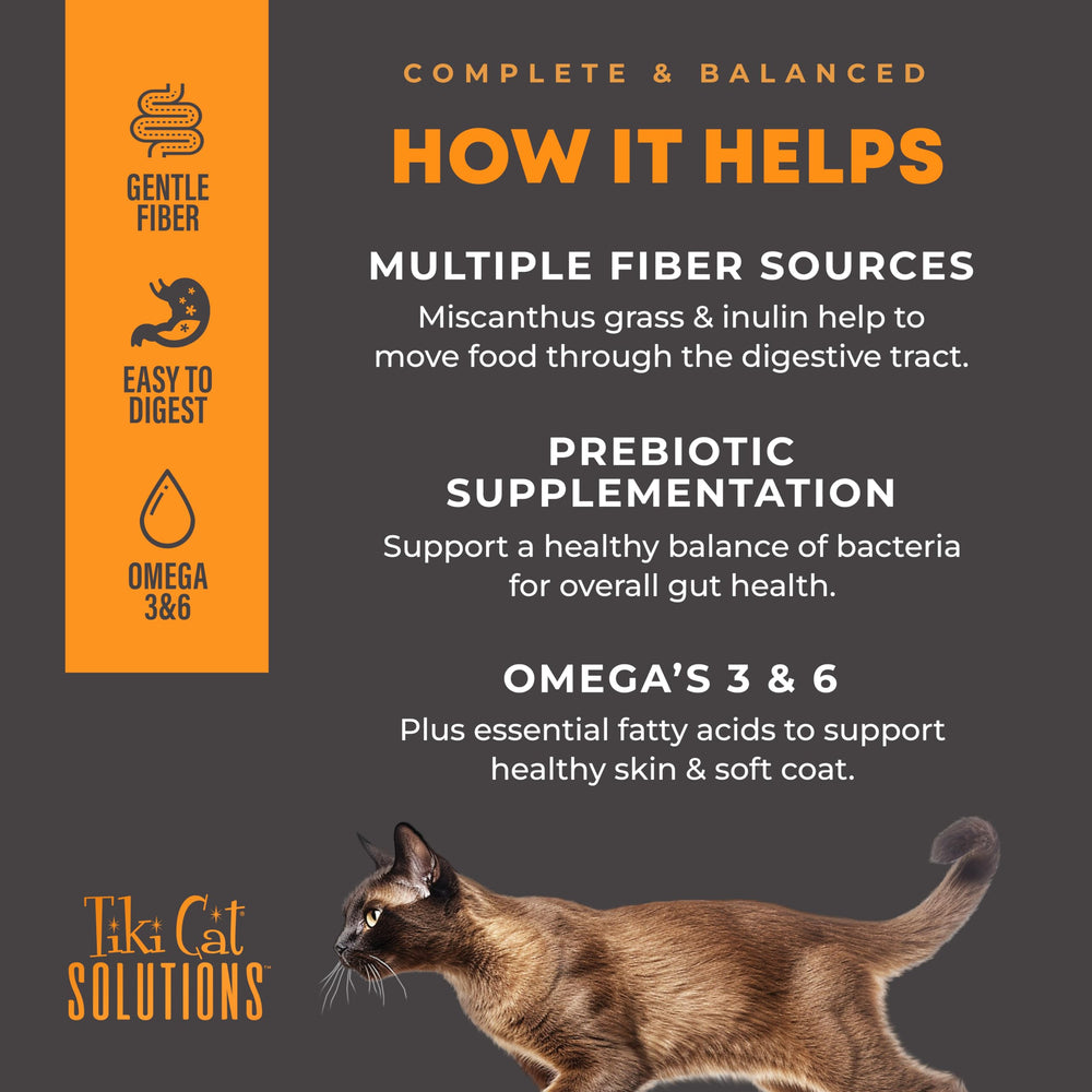 Tiki Cat Solutions Gut Health Prebiotic showcases digestive-supporting prebiotic supplementation