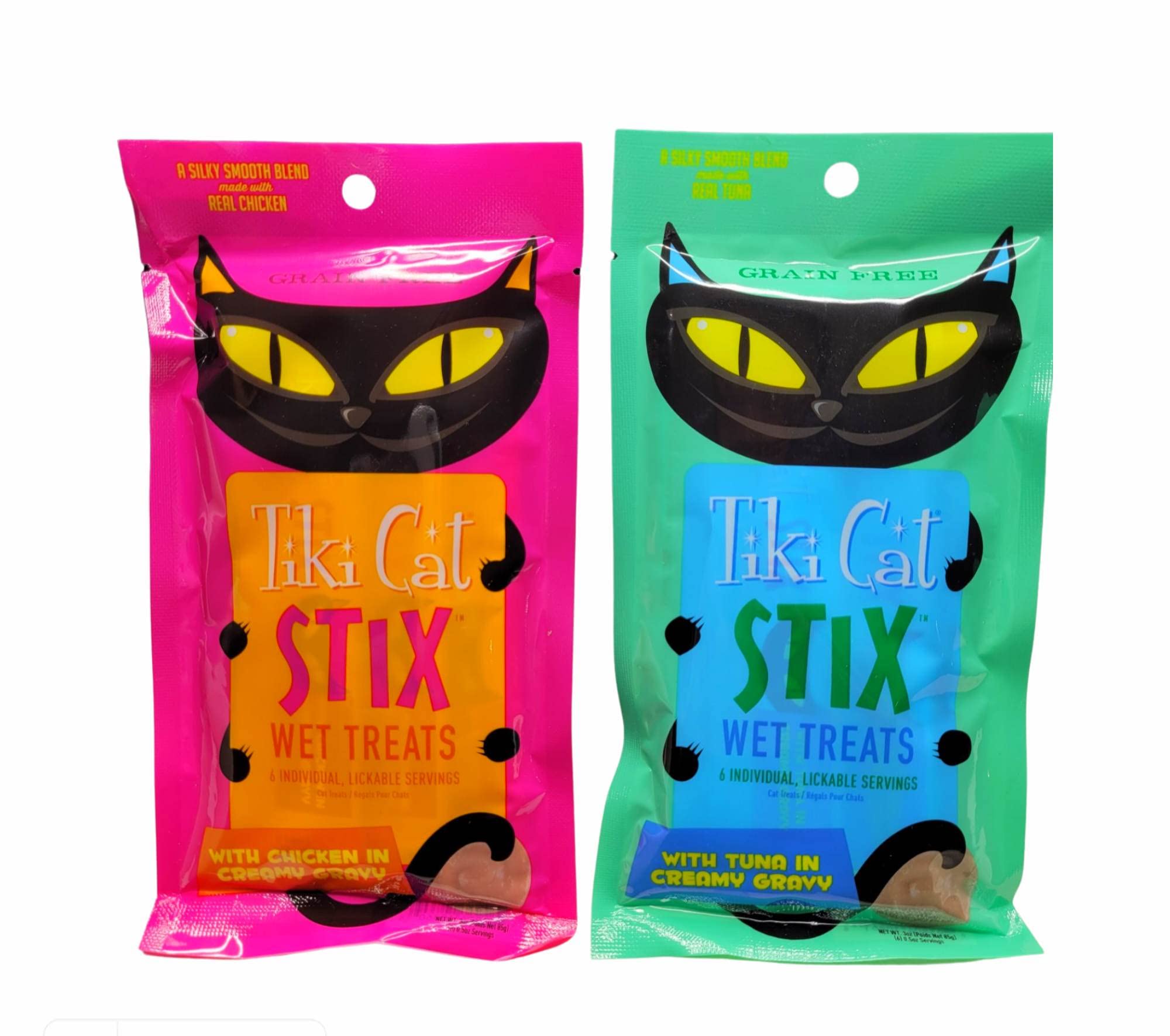 Tiki Cat Stix Chicken Mousse Pack—six single-serve pouches for quick treats.