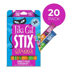 Tiki Cat Stix variety pack image emphasizes multiple flavors to please picky cats.