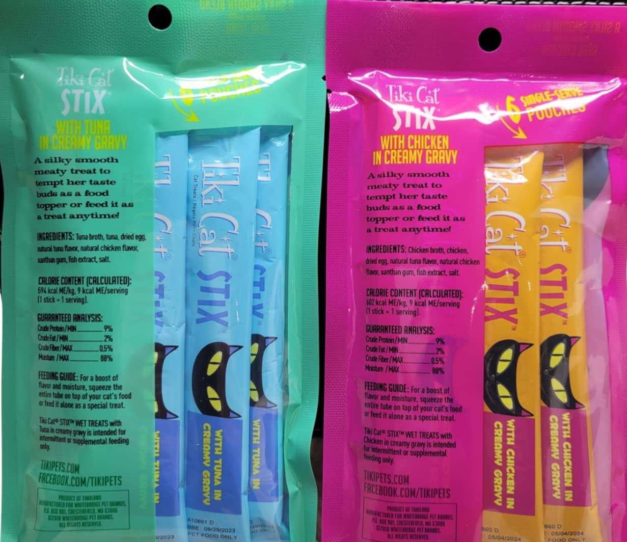 Tiki Cat Stix Tuna Mousse Pack—six single-serve pouches ideal as moisture boosters.