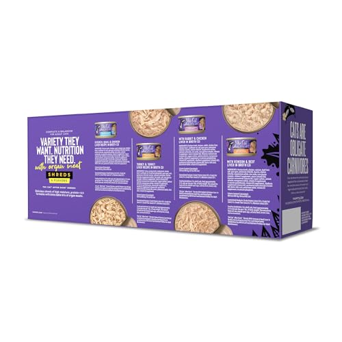 Tiki Cat After Dark Shreds organ meat ingredient highlights nutrient-dense bites.