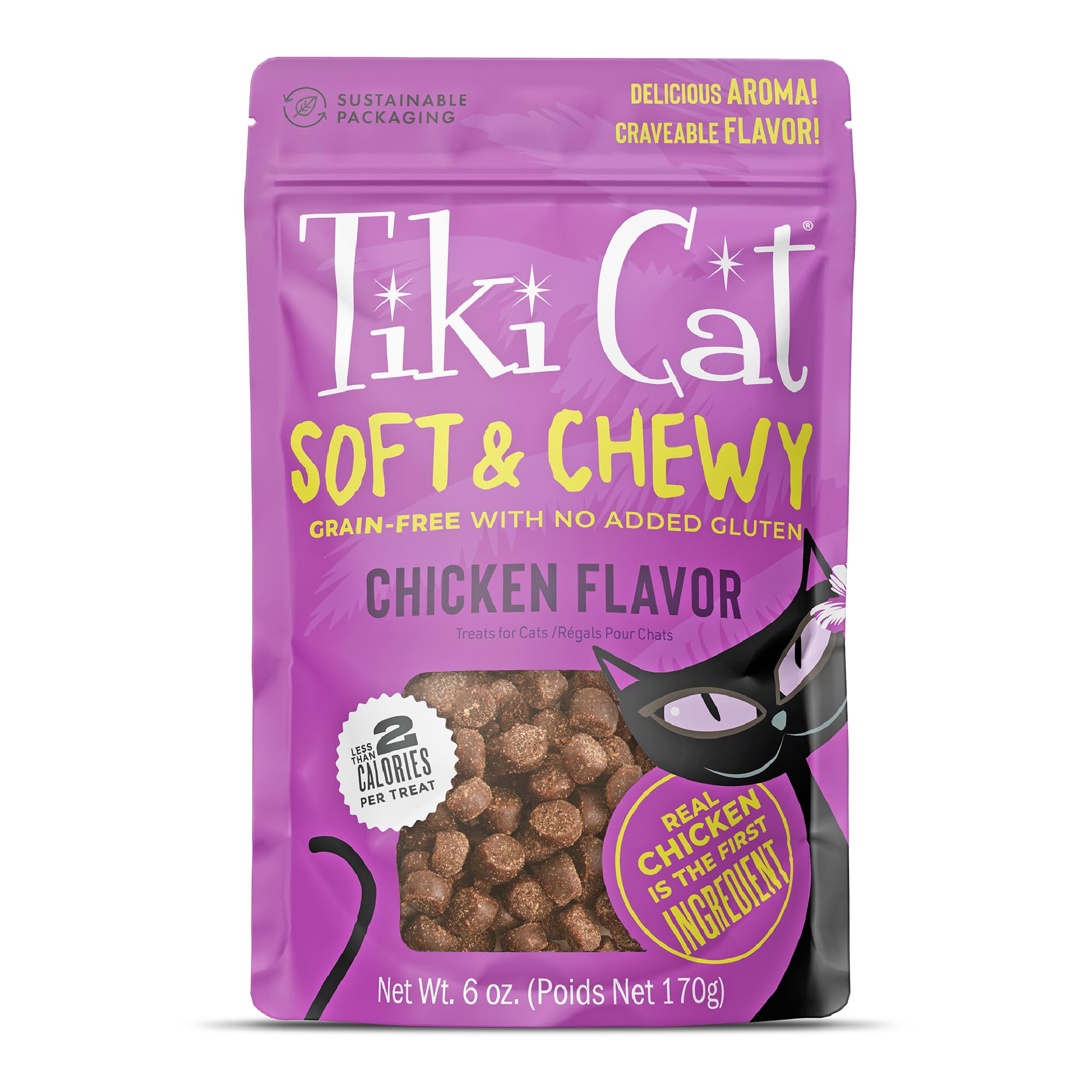 Tiki Cat Soft & Chewy chicken treats front view ideal as a quick training reward