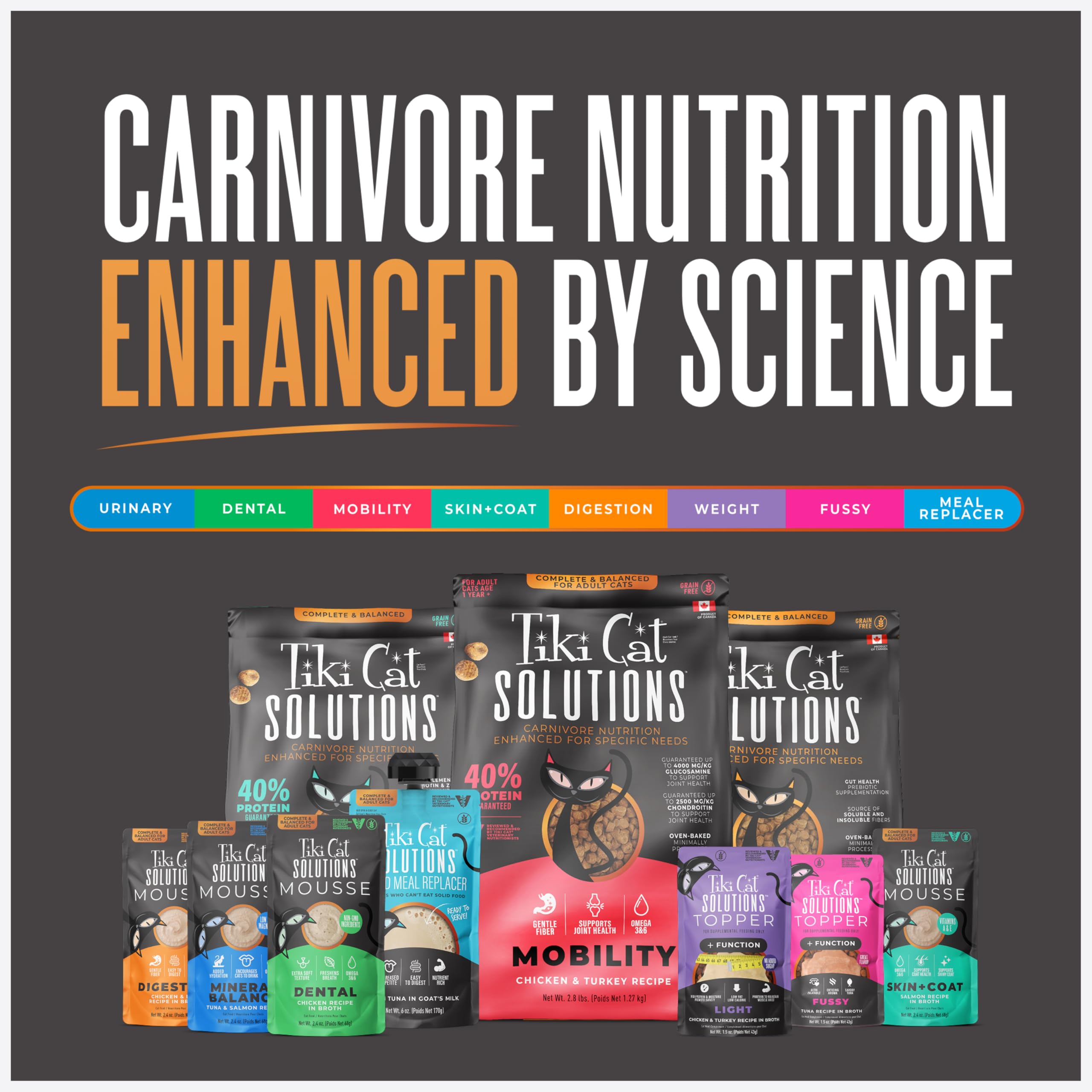 Tiki Cat Solutions complete-balanced recipe label closeup communicates thoughtful nutrition for everyday meals.