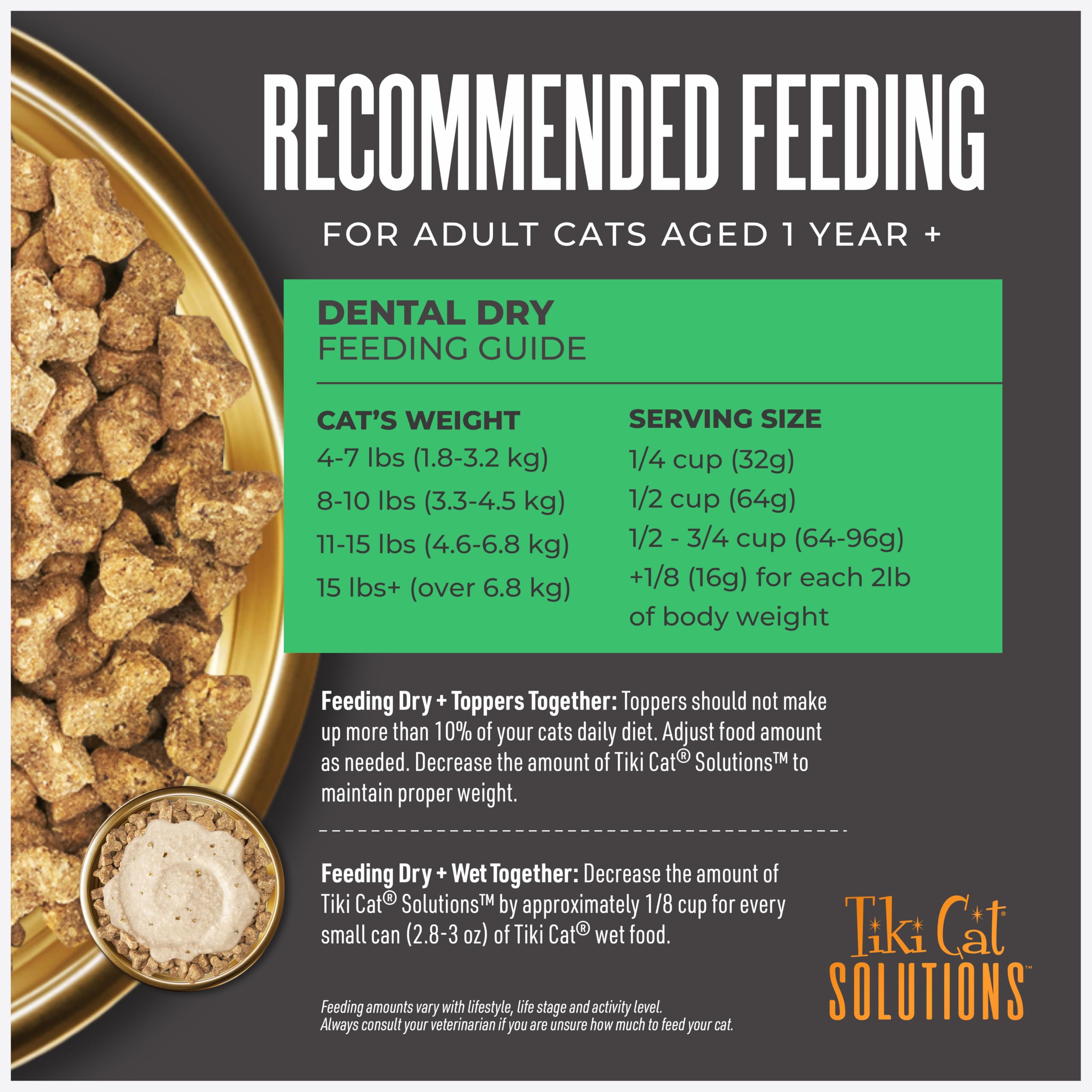 Tiki Cat Solutions grain-free ingredient closeup suggests potato-free formula for sensitive tummies.
