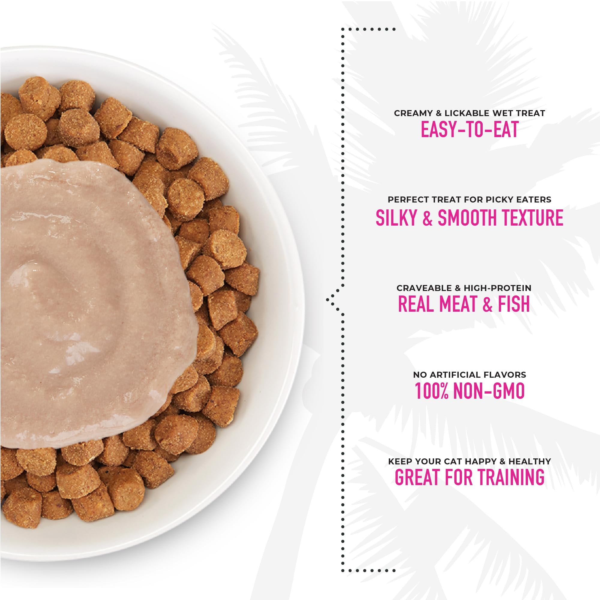 TIKI PETS Cat licking Tiki Cat Stix Mousse Treats close-up.