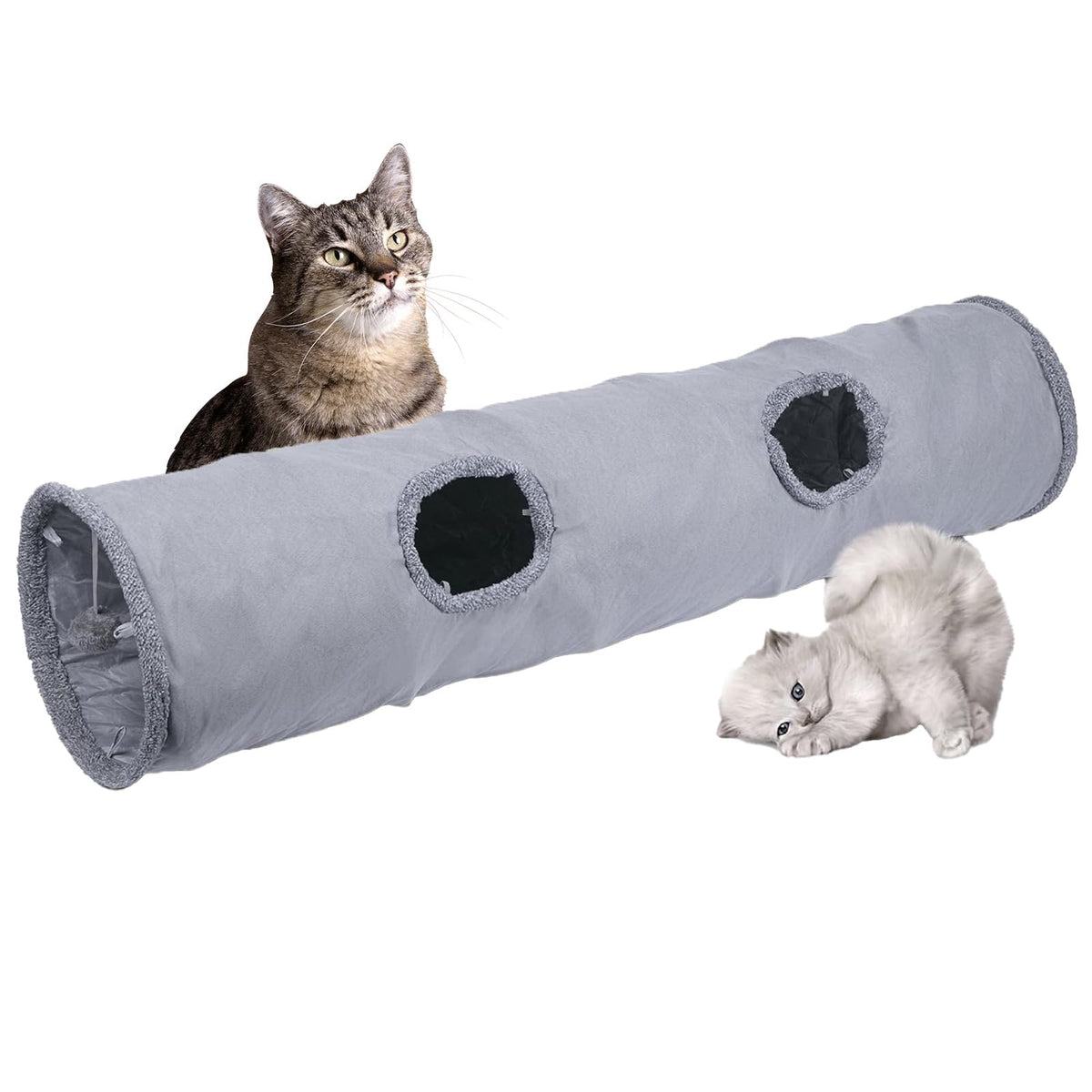 TiLanmiy collapsible cat tunnel with ball image shows interactive play for active cats.