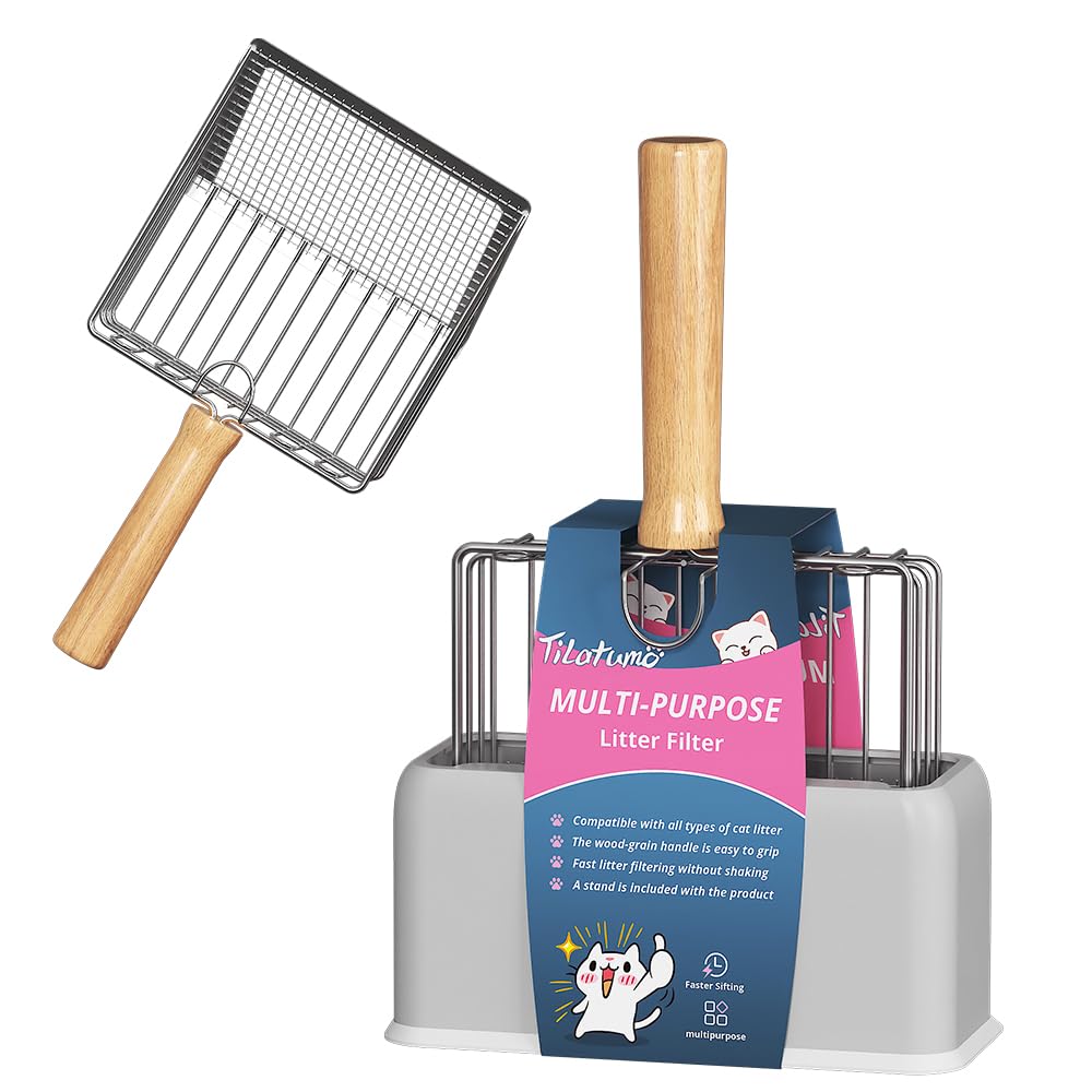 Tilatumo Easy-Use Metal Scoop with base stand for tidy storage and quick access.