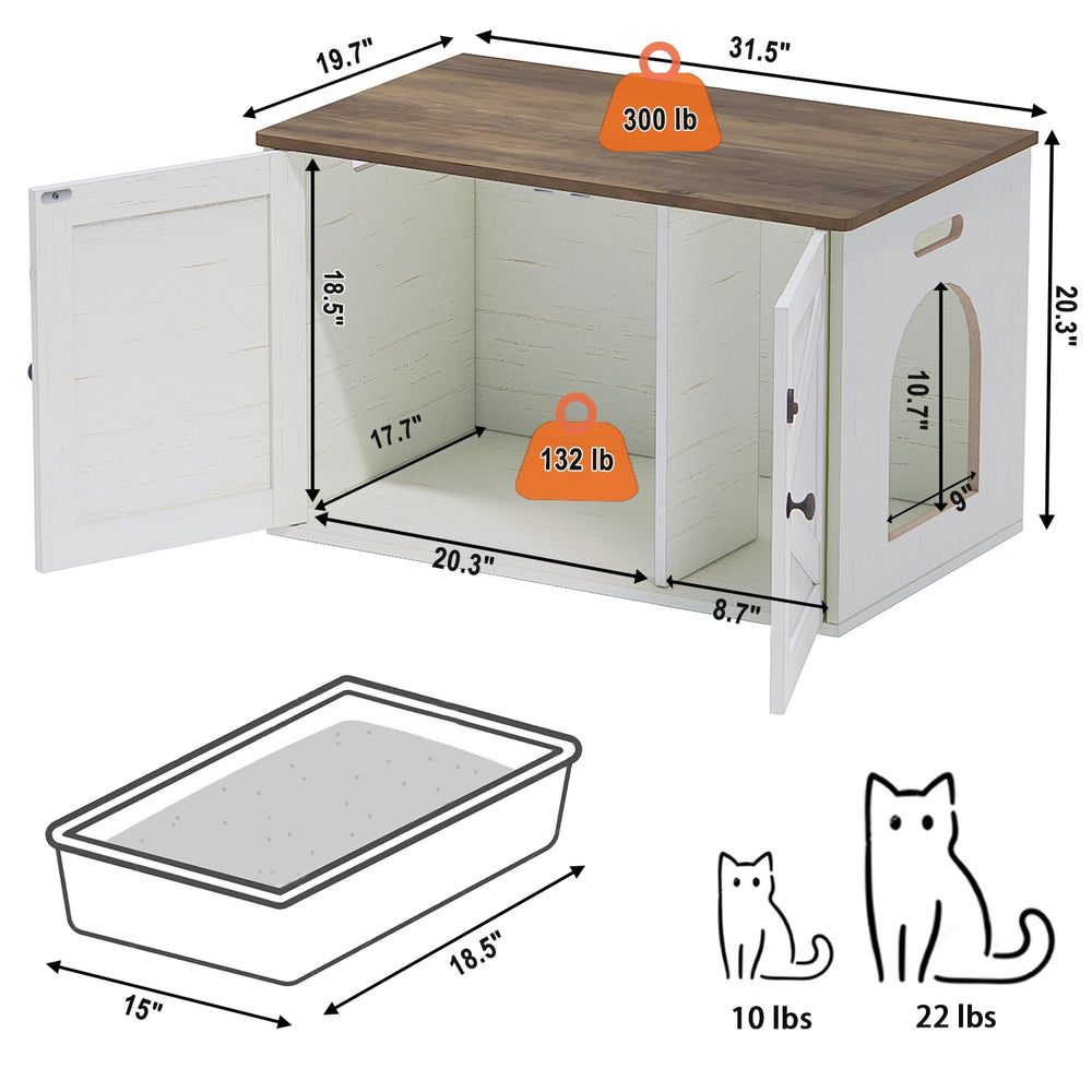 Timberer cat litter box enclosure closed doors emphasizes privacy and tidy appearance.