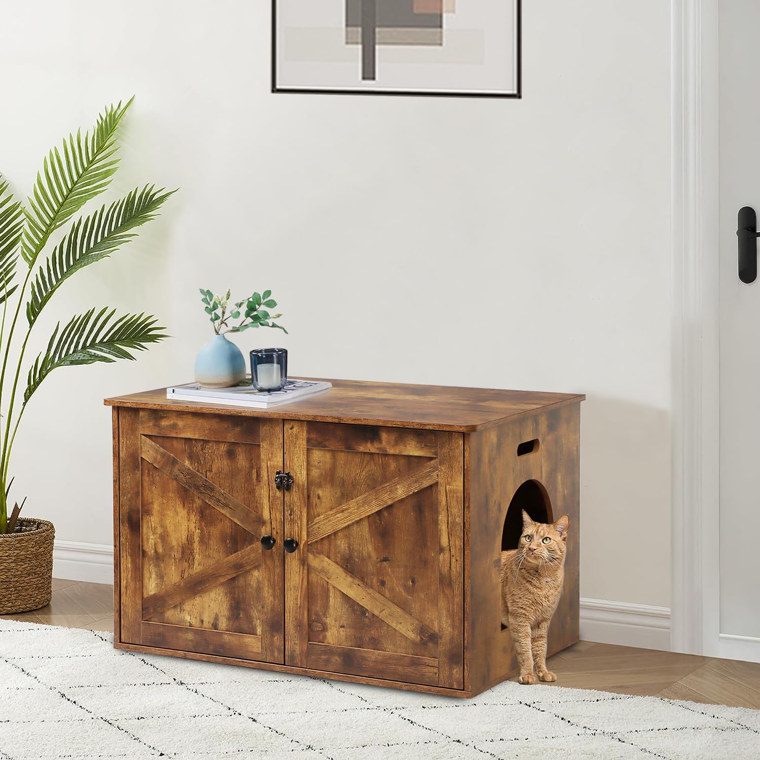 Timberer indoor cat house blends rustic style with hidden litter