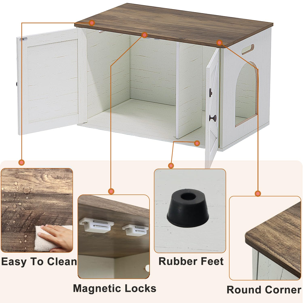 Timberer cat litter box enclosure interior space reveals roomy litter area.
