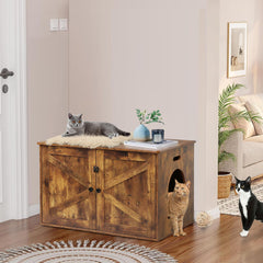 Timberer litter box cabinet with dual doors and vents for airflow