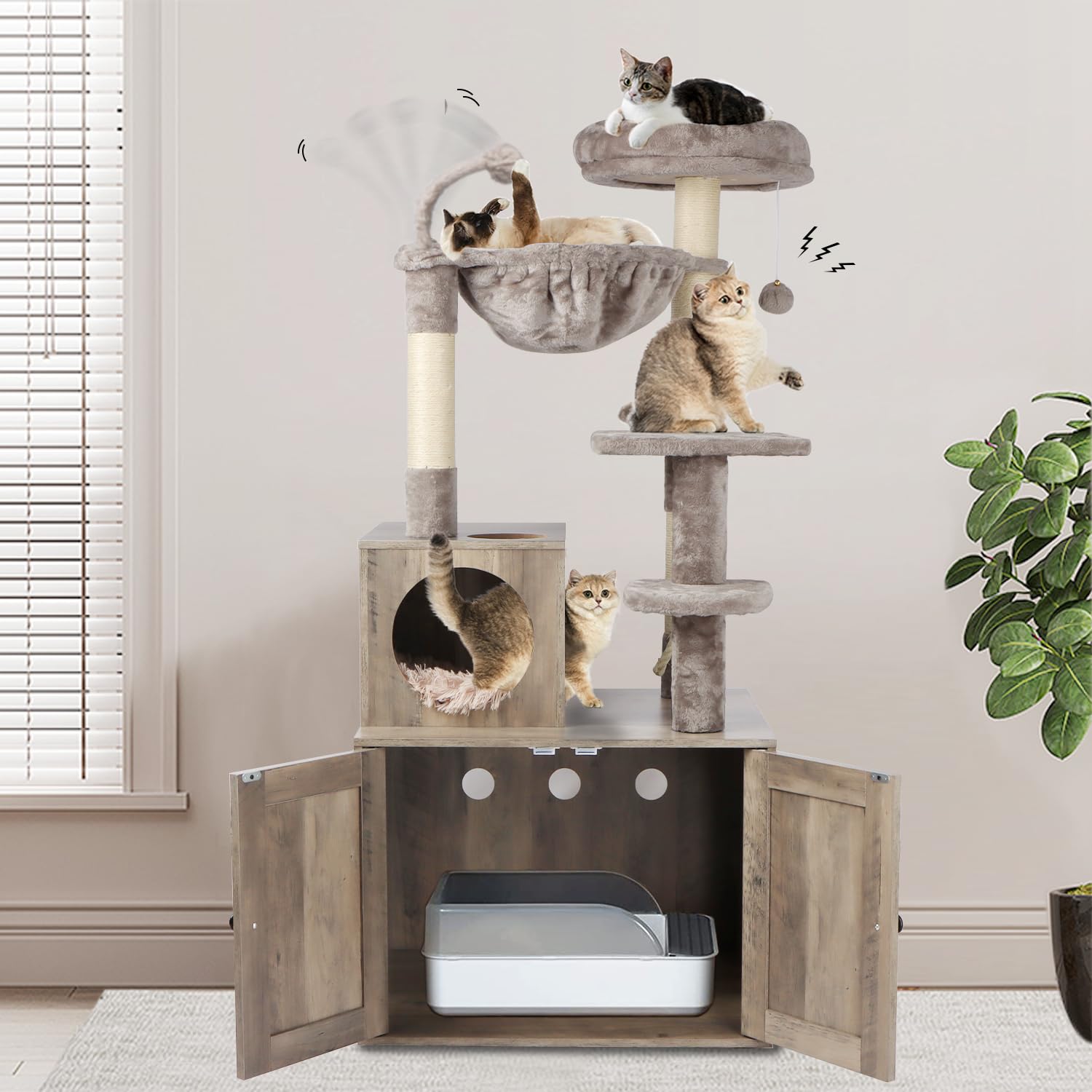 Timberer cat tree plush-covered surfaces provide soft resting spots