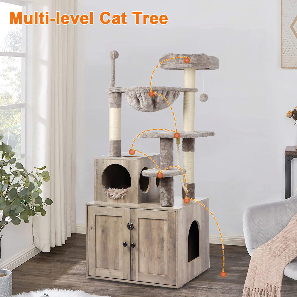 Timberer cat tree pompoms hammock area offers cozy lounging