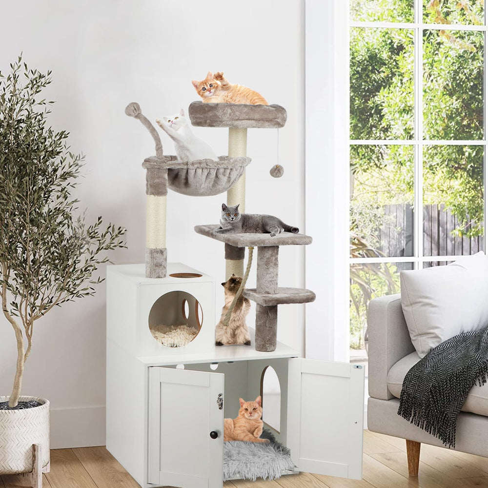 Timberer cat tree private litter space promoting privacy and odor control