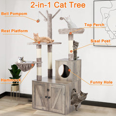 Timberer cat-tree tower 2-in-1 design offers elevated perch and hidden litter space