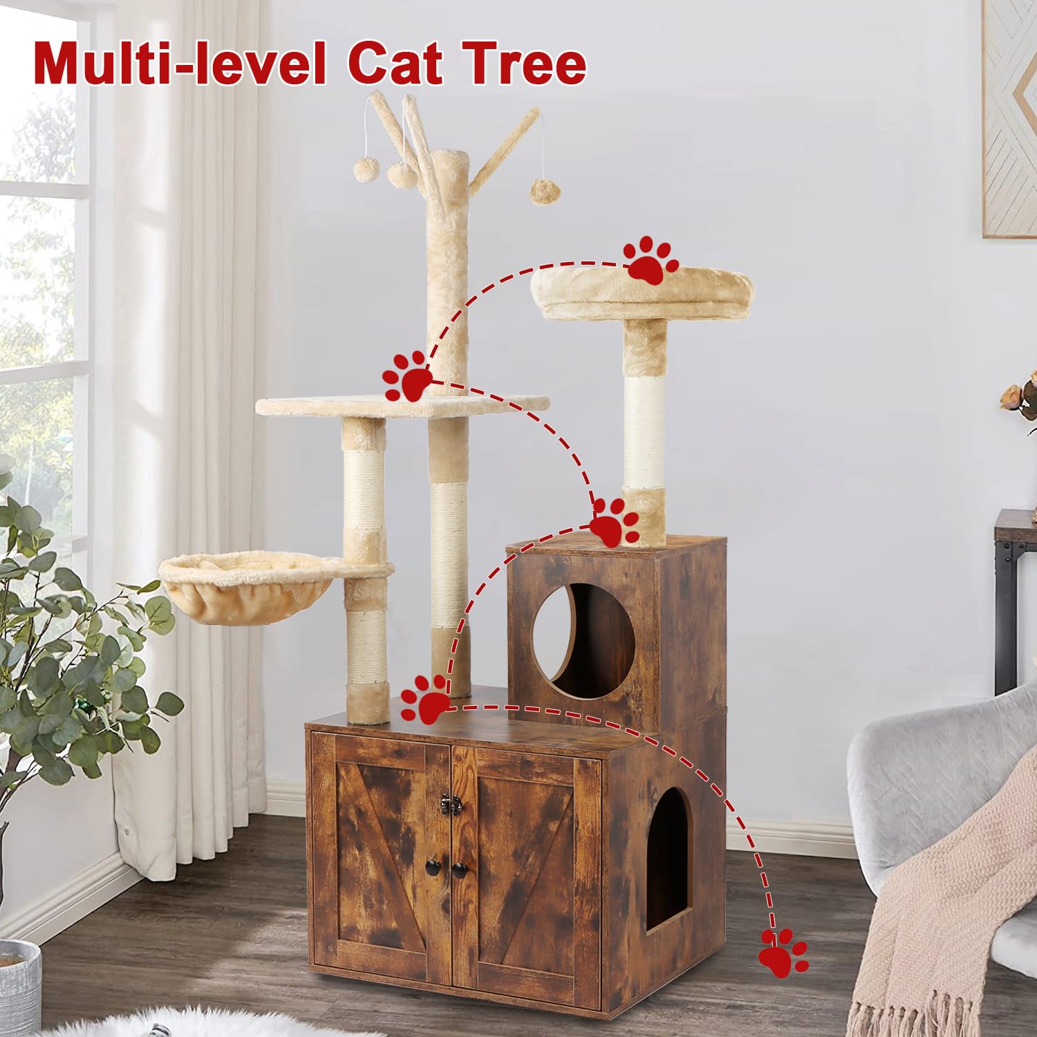 Timberer Cat Tree Tower hammock provides a cozy resting spot for cats
