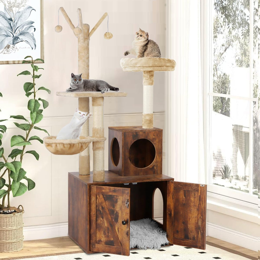 Timberer Cat Tree Tower in room setup demonstrates 2 in 1 convenience