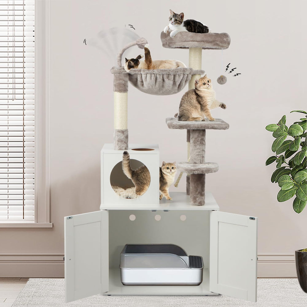 Timberer cat tree wood finish blending with home decor