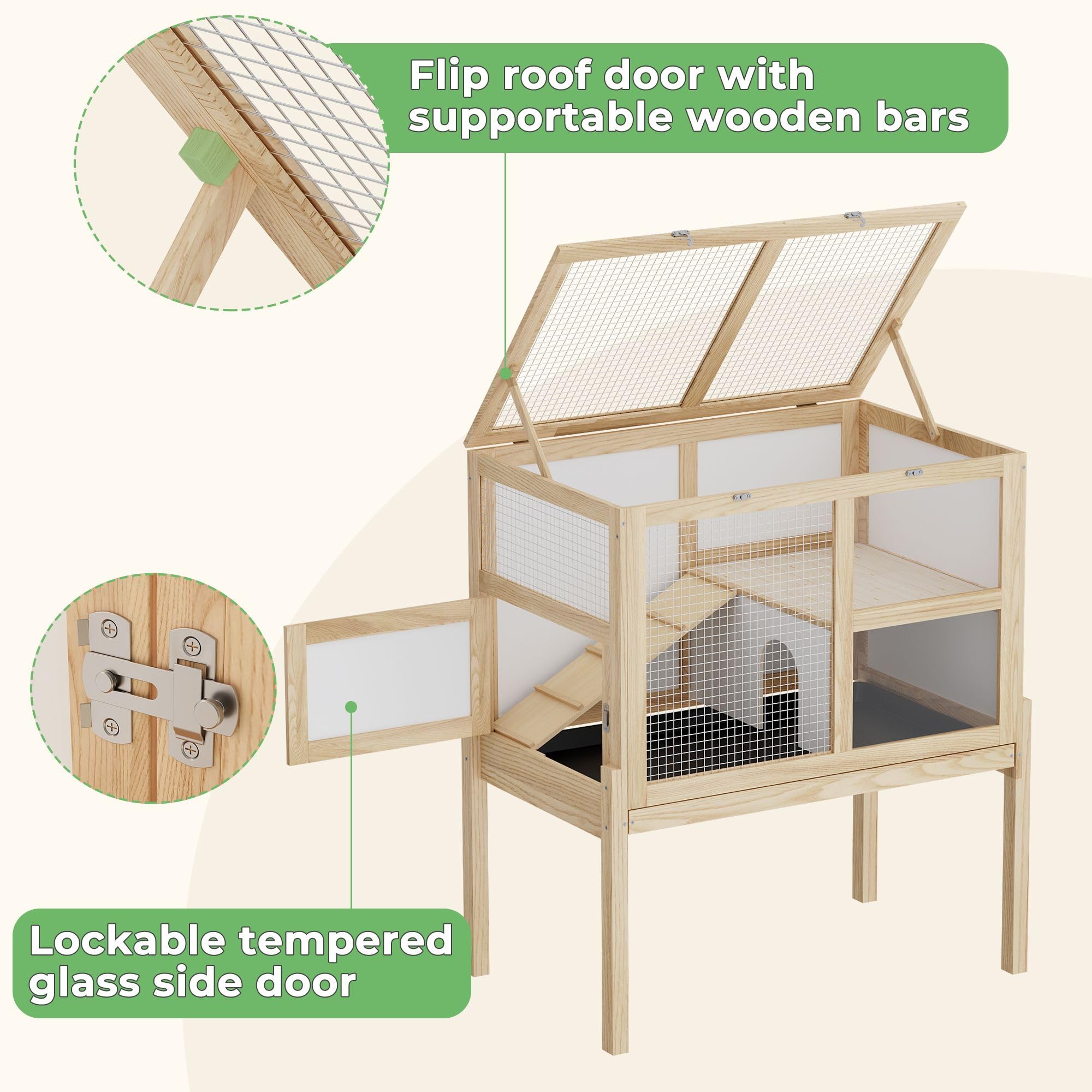 Timechee guinea pig cage dining area keeps feeding tidy.