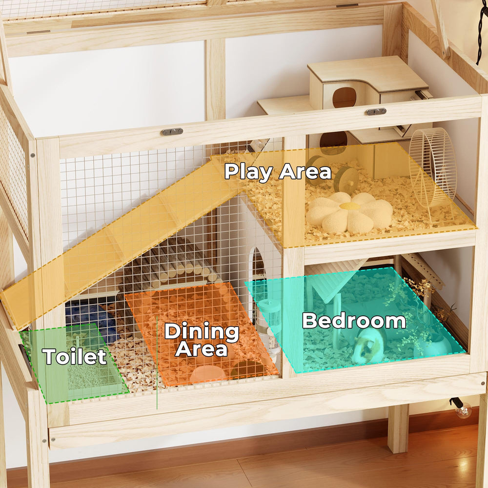 Timechee guinea pig cage top view reveals clear observation through glass.