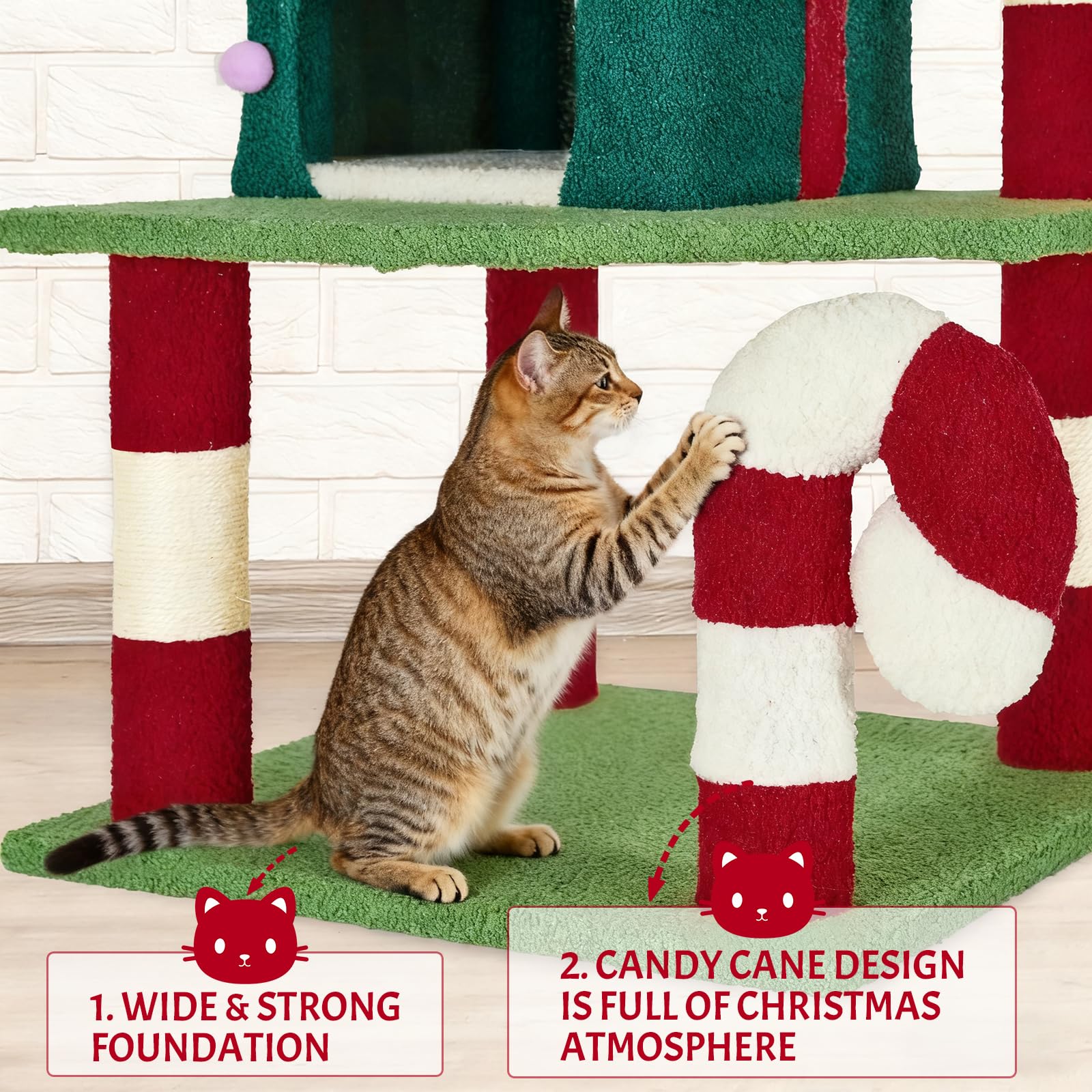 TIMIEEYA cat tree stability base shows four-column support for steady climbing.