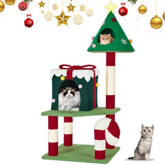 TIMIEEYA Christmas Cat Tree Tower front view showcases multi level play and cozy lounging.