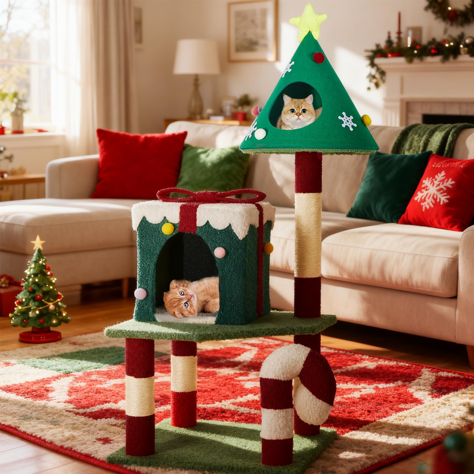 TIMIEEYA Christmas Cat Tree Nest Gift overview highlights gift shaped coziness for cats.