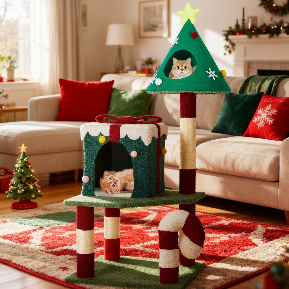TIMIEEYA Christmas Cat Tree Nest Gift overview highlights gift shaped coziness for cats.