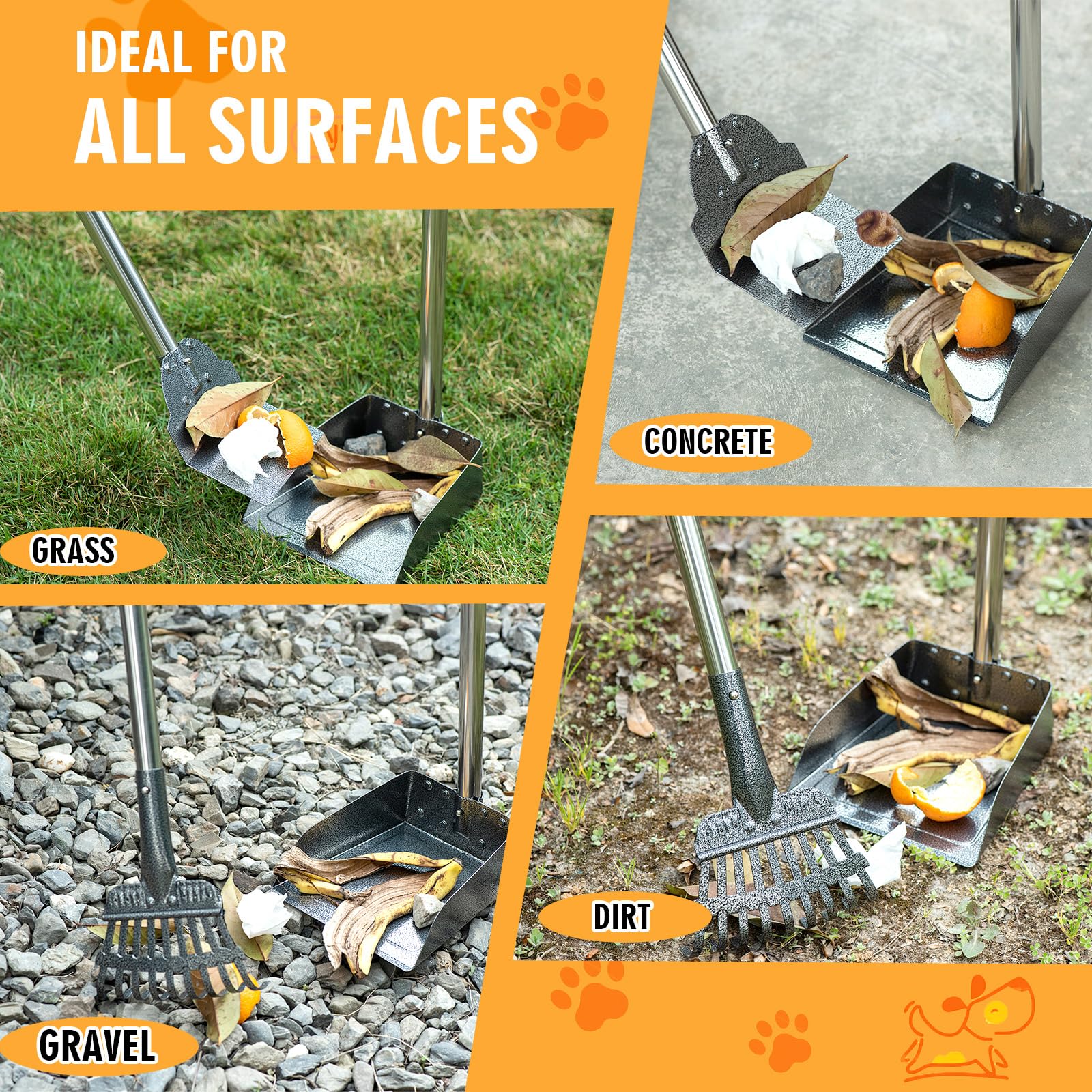 TIMINGILA 36-inch handle reduces bending for comfortable pet waste cleanup.