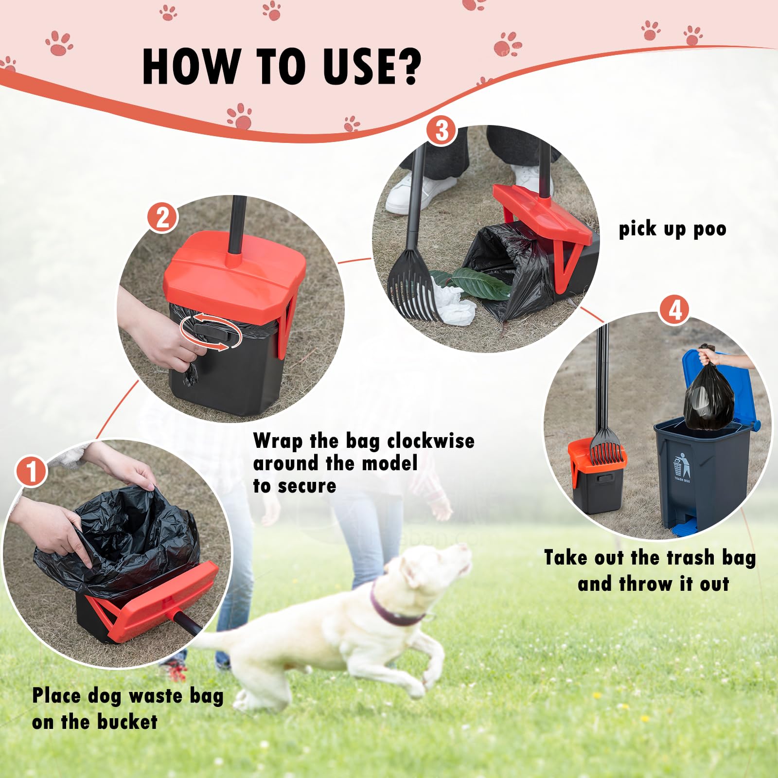TIMINGILA swivel-bin and rake assembly for secure collection and storage.