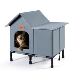 TIMSUNBER insulated cat shelter front view provides cozy entry for outdoor cats, ideal for cold nights