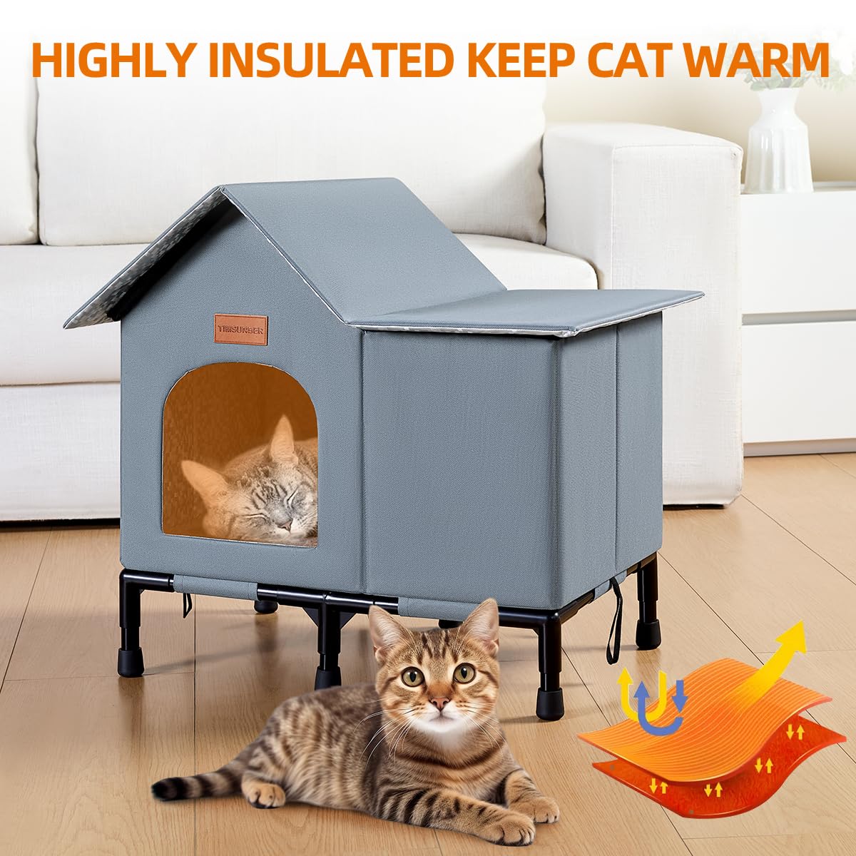 TIMSUNBER outdoor cat house waterproof roof shields rain and snow, keeping your cat dry