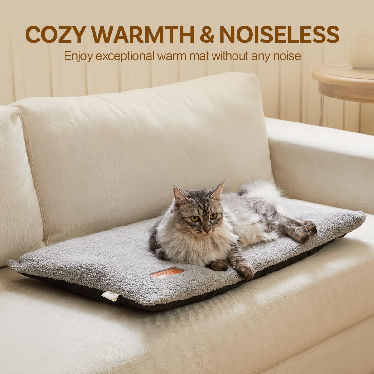 TIMSUNBER Self Warming Cat Bed close-up reveals warming layer for cozy warmth.
