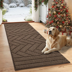 Tindbea dog mat latte front view shows soft plush and mud absorption for entryways