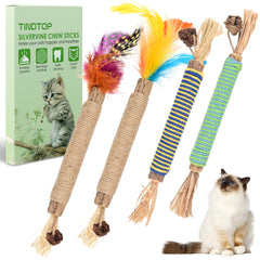 The TINDTOP catnip chew toys pack features four sticks for cats' play and dental care.