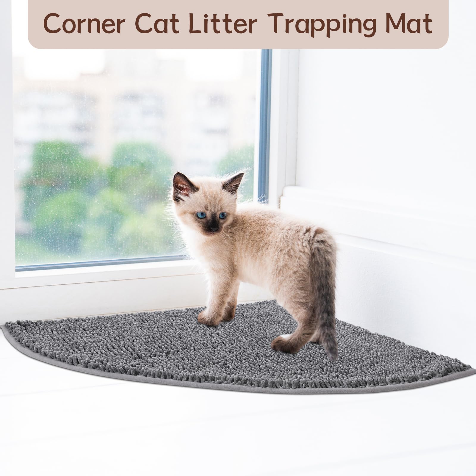 Tinideya Corner Cat Litter Mat in corner room demonstrates space-efficient placement