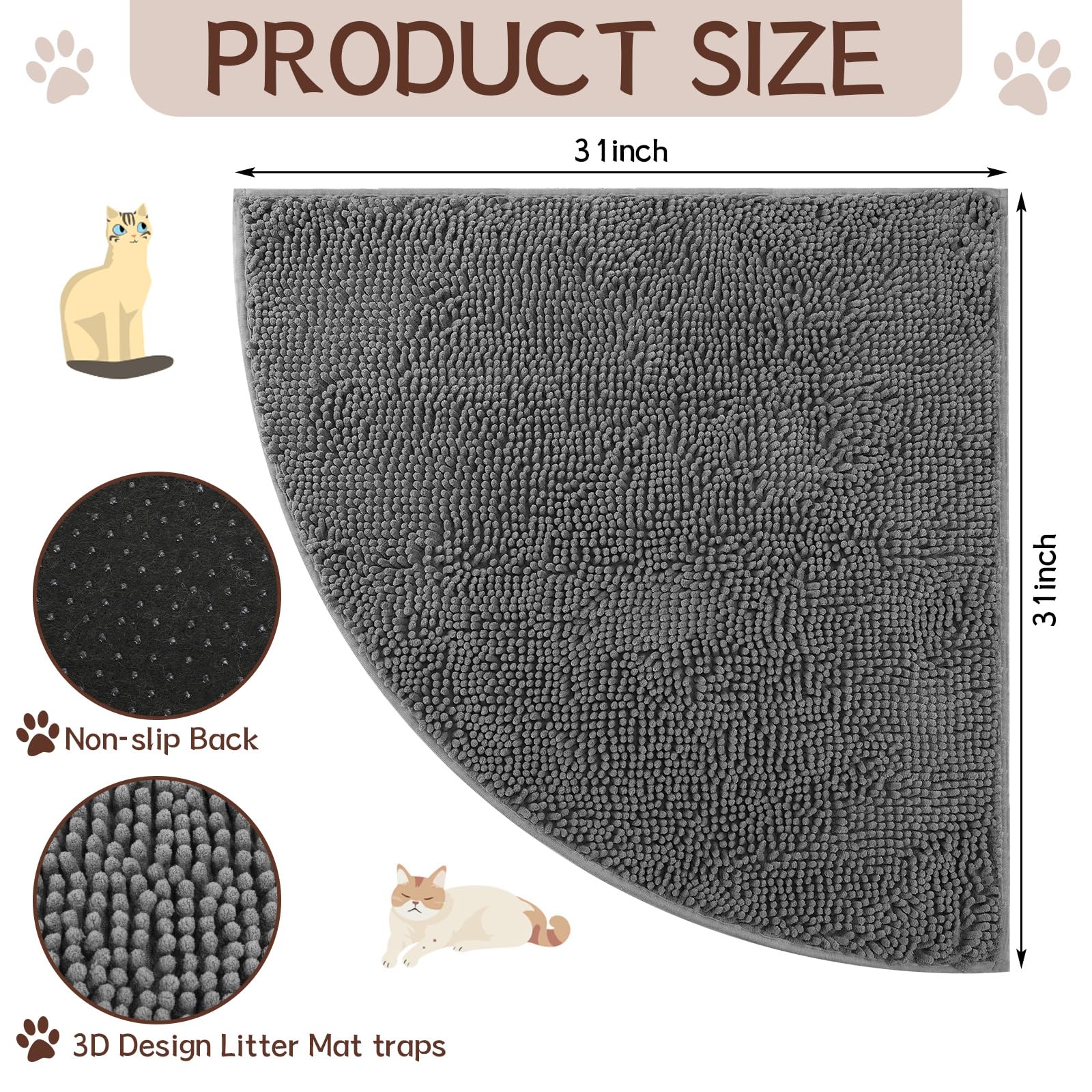 Tinideya Corner Cat Litter Mat non-slip bottom stabilizes placement during daily use
