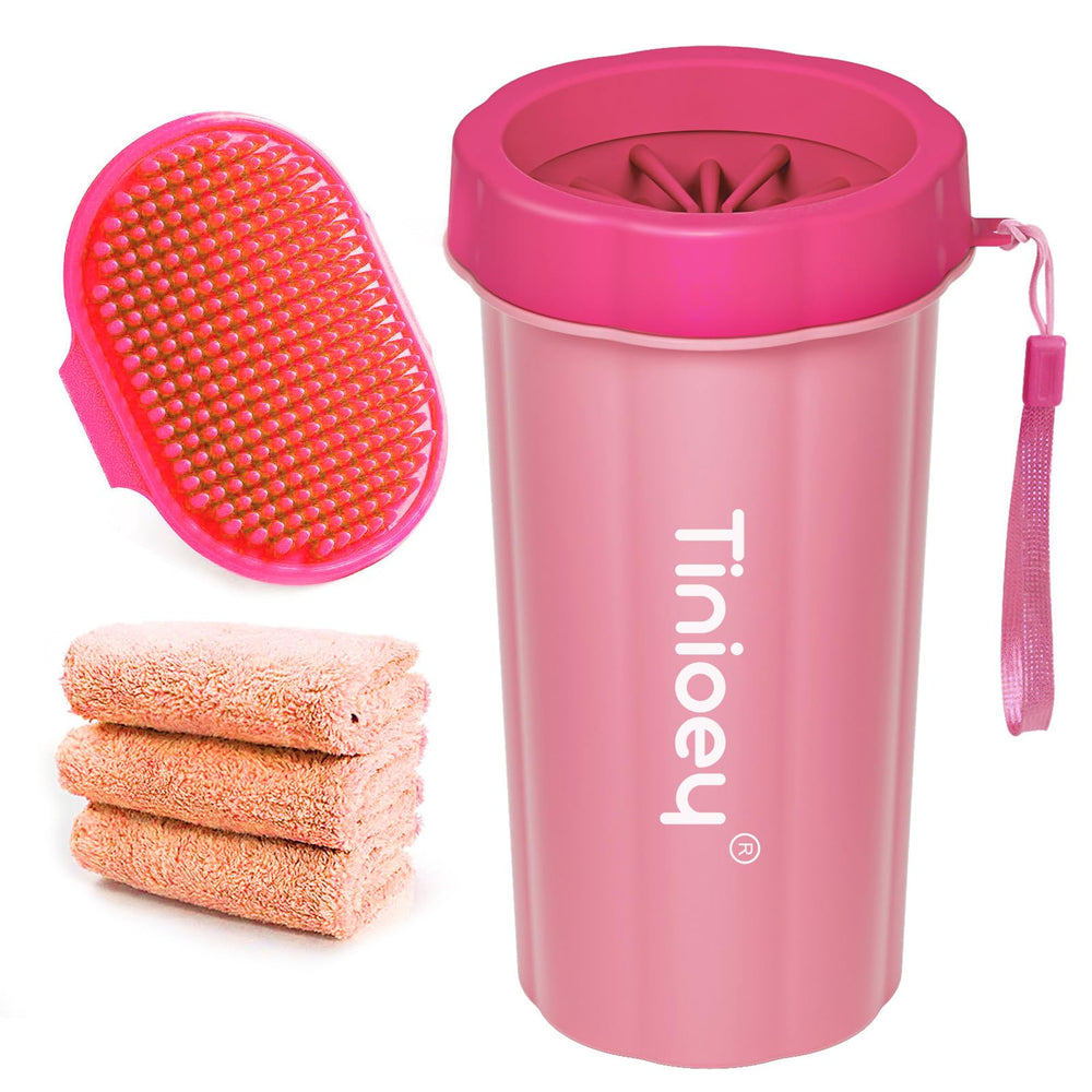 Tinioey dog paw cleaner large dogs packaging shows quick setup for muddy paws.