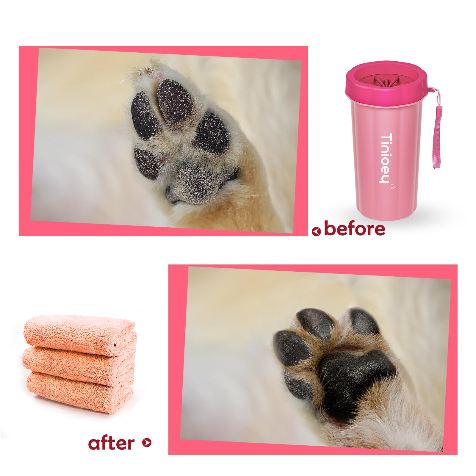 Tinioey dog paw cleaner towels included demonstrate quick drying after wash.