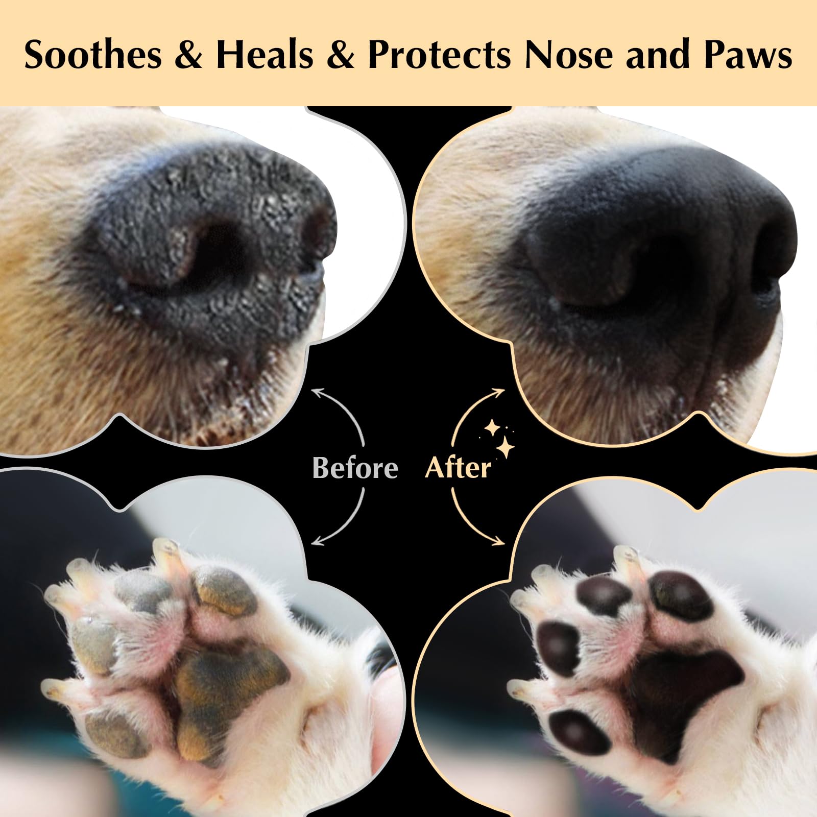 Tinioey paw balm paw pad closeup shows rich moisture for dry cracked pads.