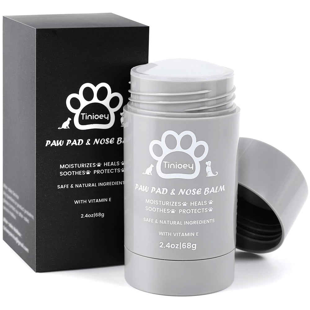 Tinioey paw balm stick packaging highlights natural ingredients for lick-safe paw care