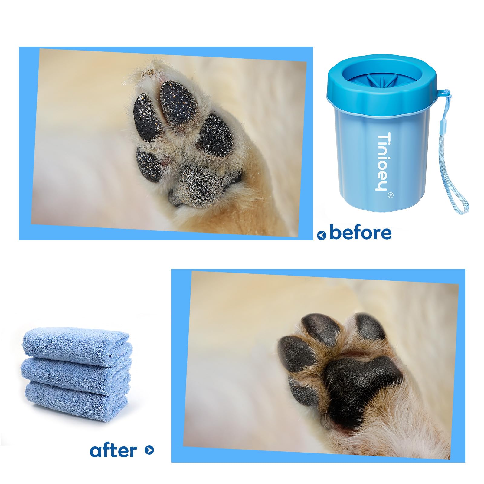 Tinioey paw cleaner kit includes cup towels brush and balm.