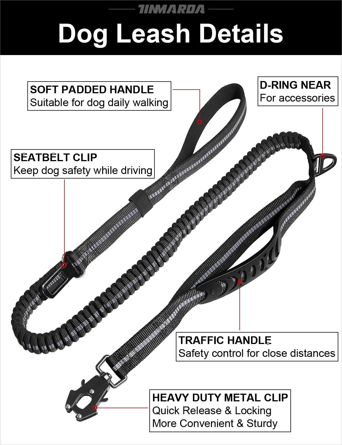 Tinmarda heavy-duty leash seatbelt clip helps secure your dog in the car